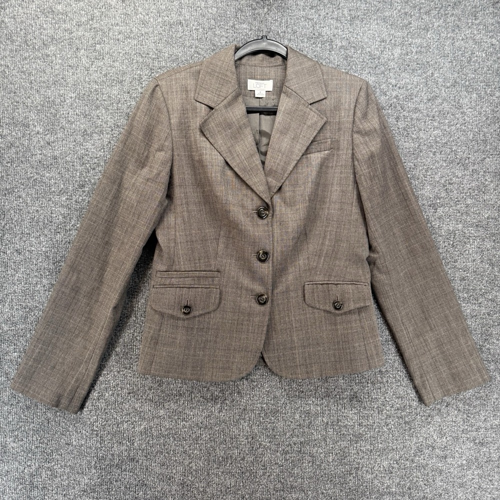 LOFT Blazer Jacket Womens 4 Wool Blend Brown Button Up Academia Old Money Preppy